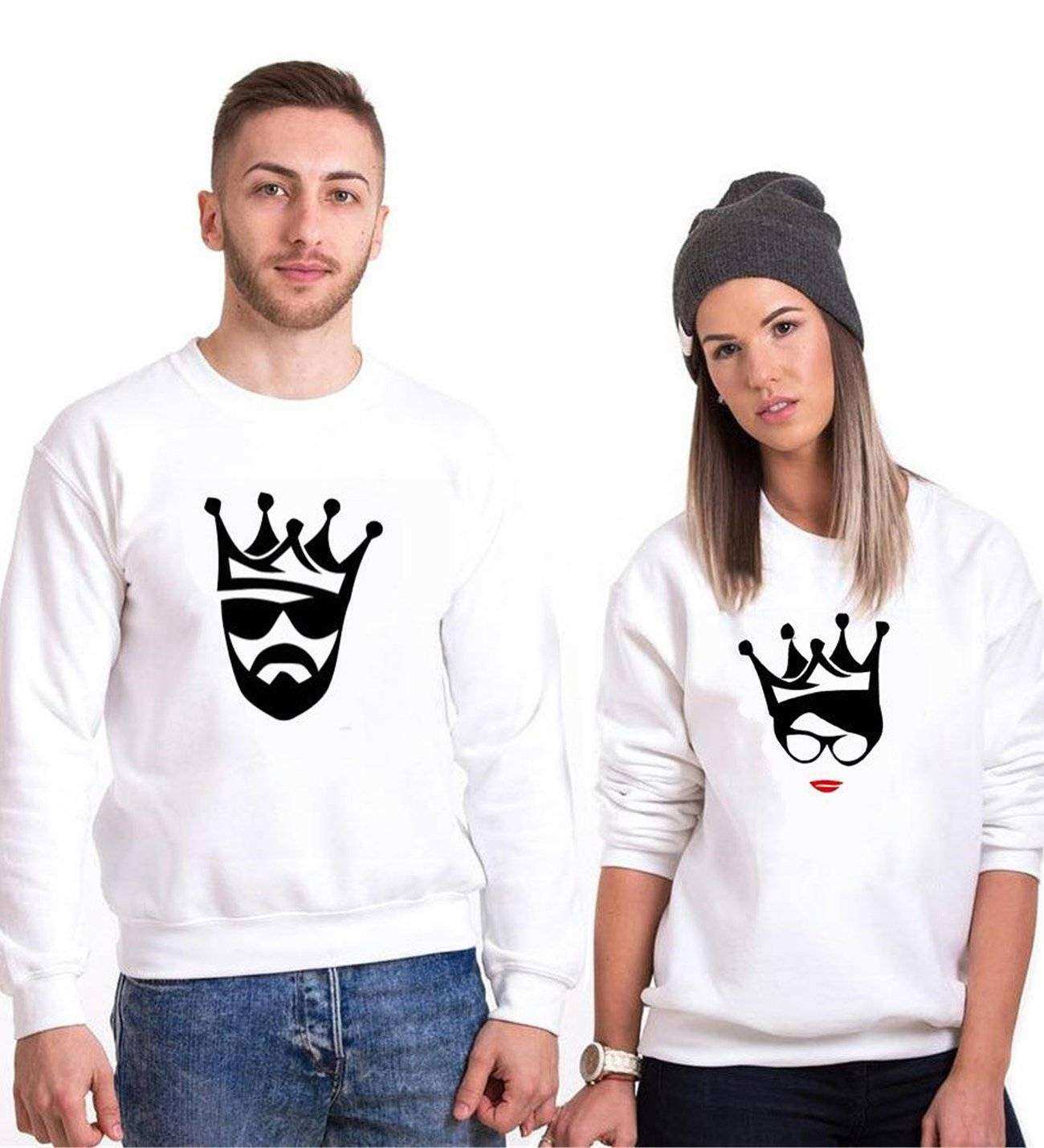 Tshirthane Cool King Queen Sevgili Kombinleri Sweatshirt Çift Kombini