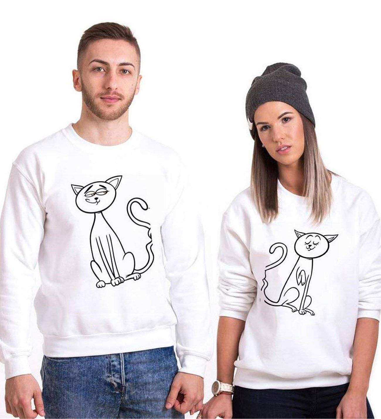 Tshirthane Cats Love Sevgili Kombinleri Sweatshirt Çift Kombini