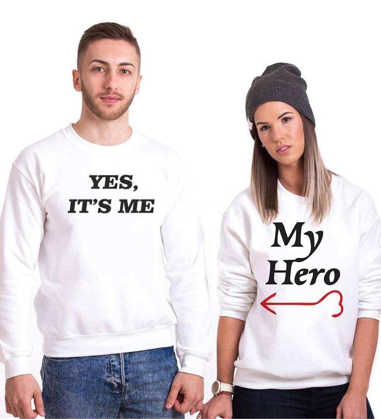 Tshirthane My Hero Yes,Its Me  Sevgili Kombinleri Sweatshirt Çift Kombini