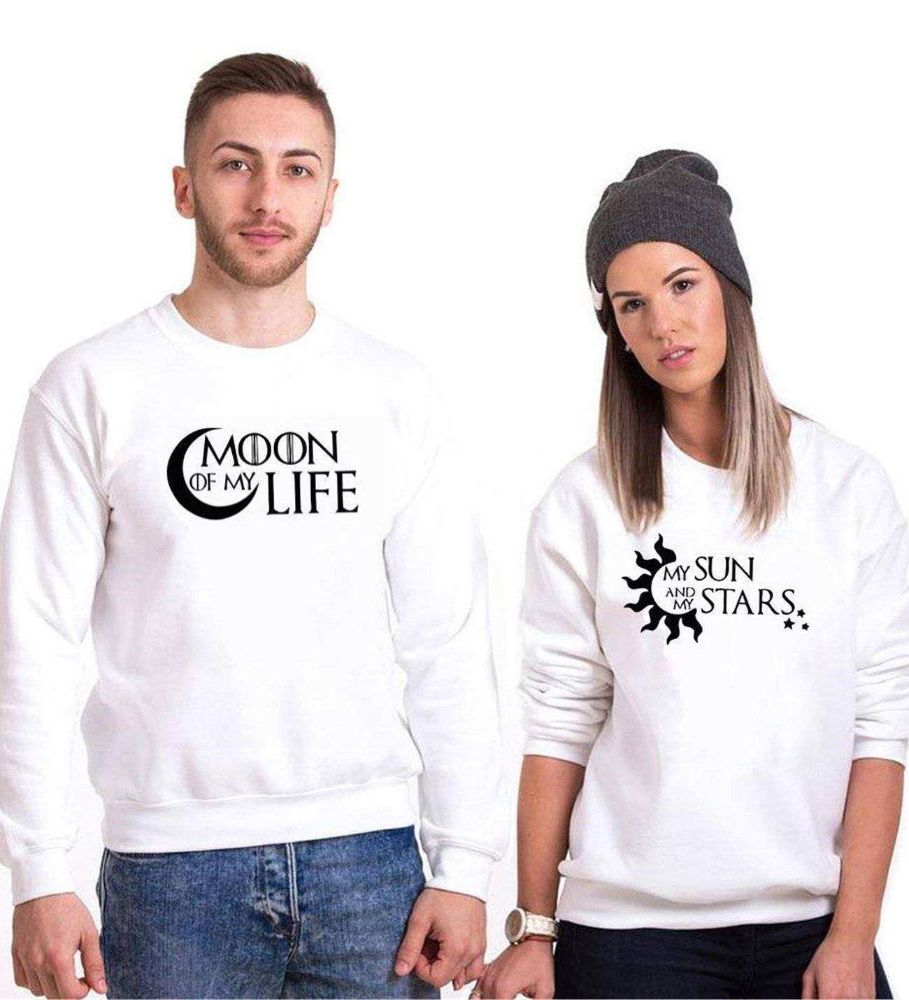 Tshirthane Moon Sun Stars Sevgili Kombinleri Sweatshirt Çift Kombini