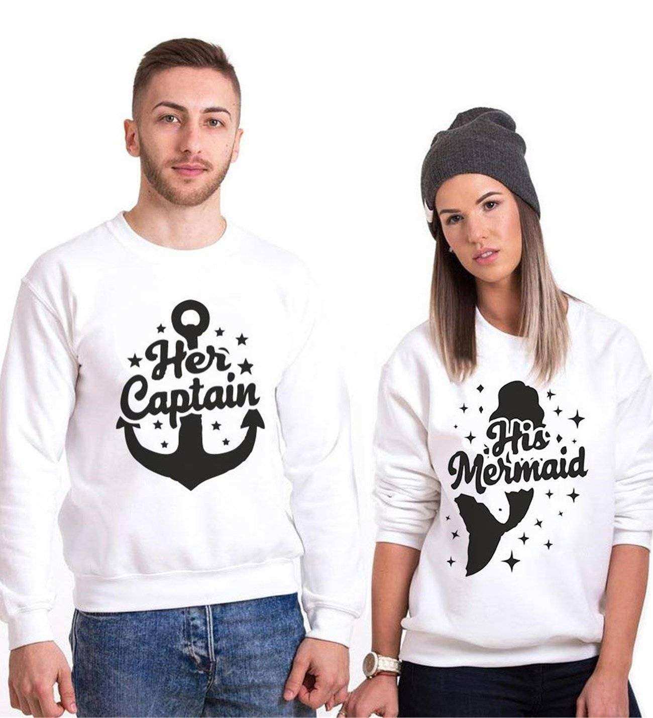 Tshirthane Mermaid Captain  Sevgili Kombinleri Sweatshirt Çift Kombini