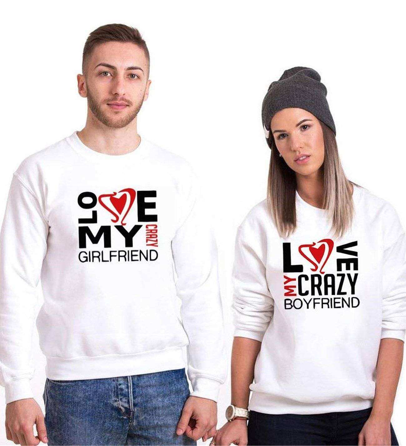 Tshirthane Lo Ve Crazy  Sevgili Kombinleri Sweatshirt Çift Kombini