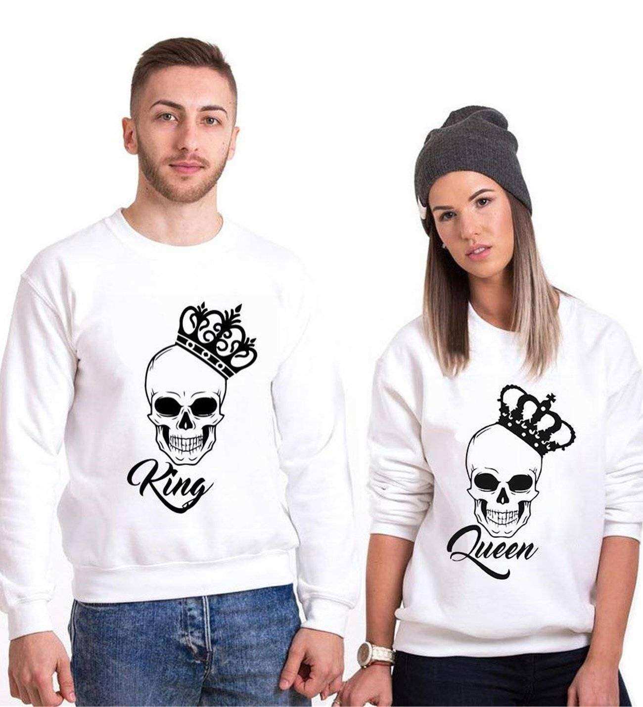 Tshirthane King Queen Kurukafa  Sevgili Kombinleri Sweatshirt Çift Kombini