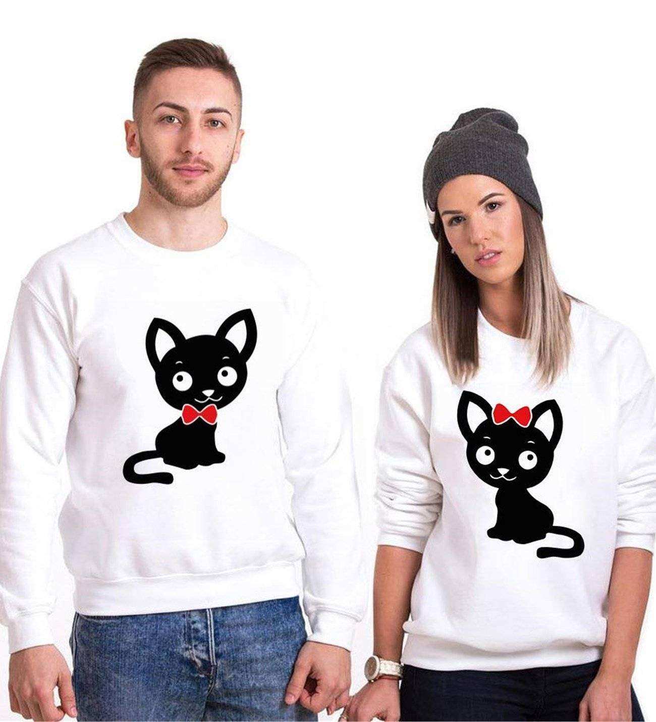 Tshirthane Kedi  Sevgili Kombinleri Sweatshirt Çift Kombini