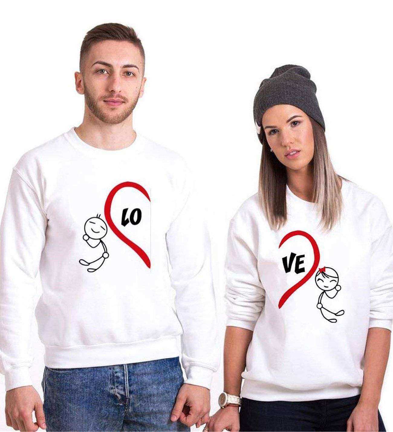 Tshirthane Lo Ve Kalp Sevgili Kombinleri Sweatshirt Çift Kombini