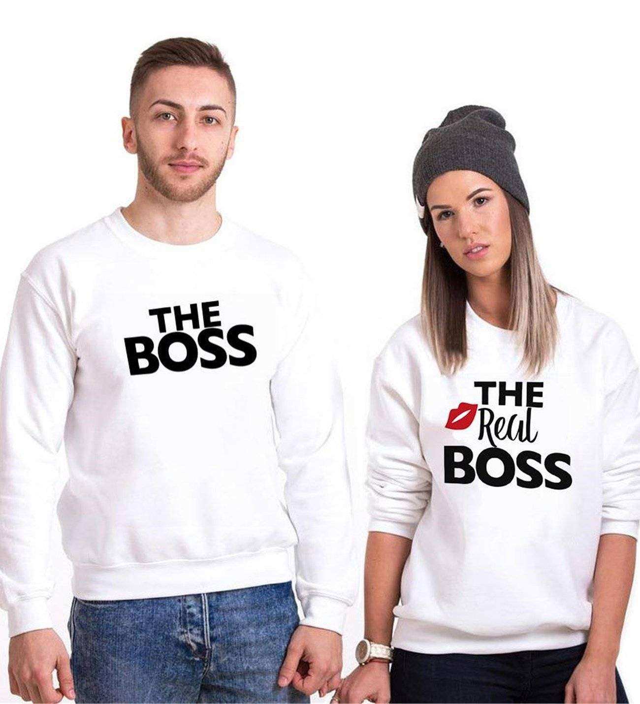 Tshirthane The Boss The Real Boss Sevgili Kombinleri Sweatshirt Çift Kombini