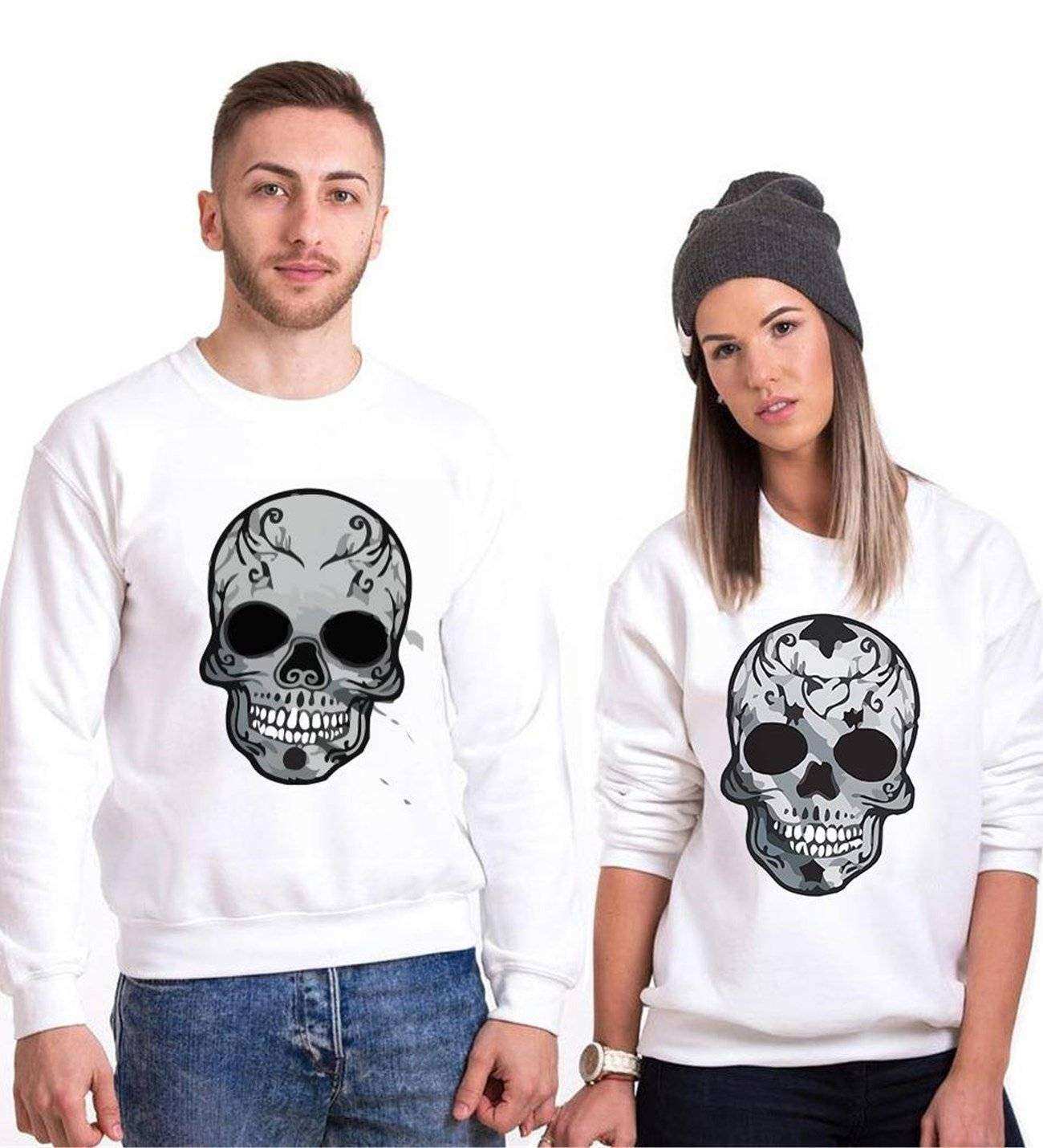 Tshirthane Skull  Sevgili Kombinleri Sweatshirt Çift Kombini