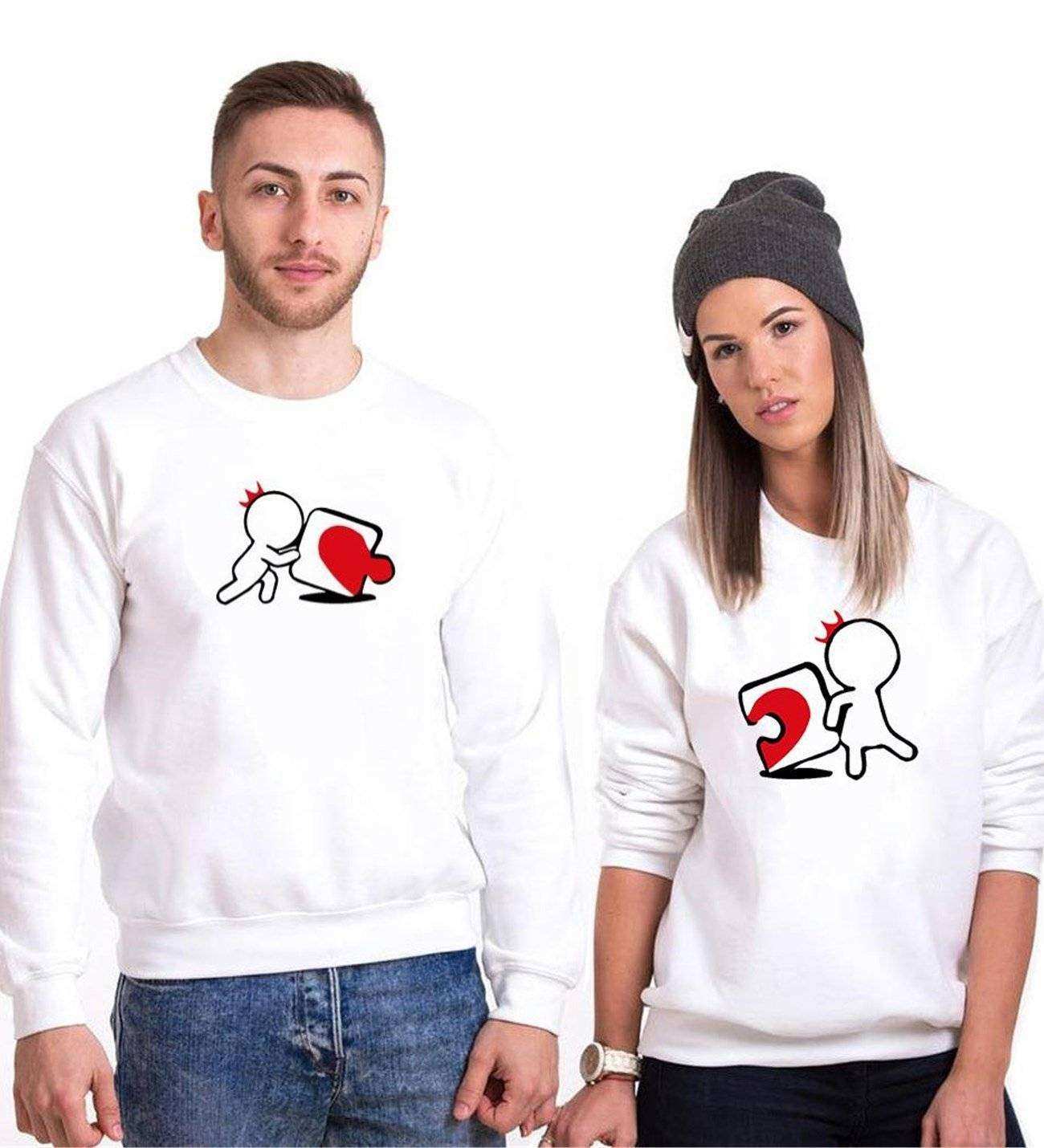 Tshirthane Puzzle Heart Sevgili Kombinleri Sweatshirt Çift Kombini