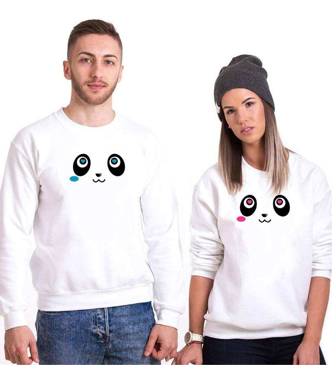 Tshirthane Panda Gözler Sevgili Kombinleri Sweatshirt Çift Kombini