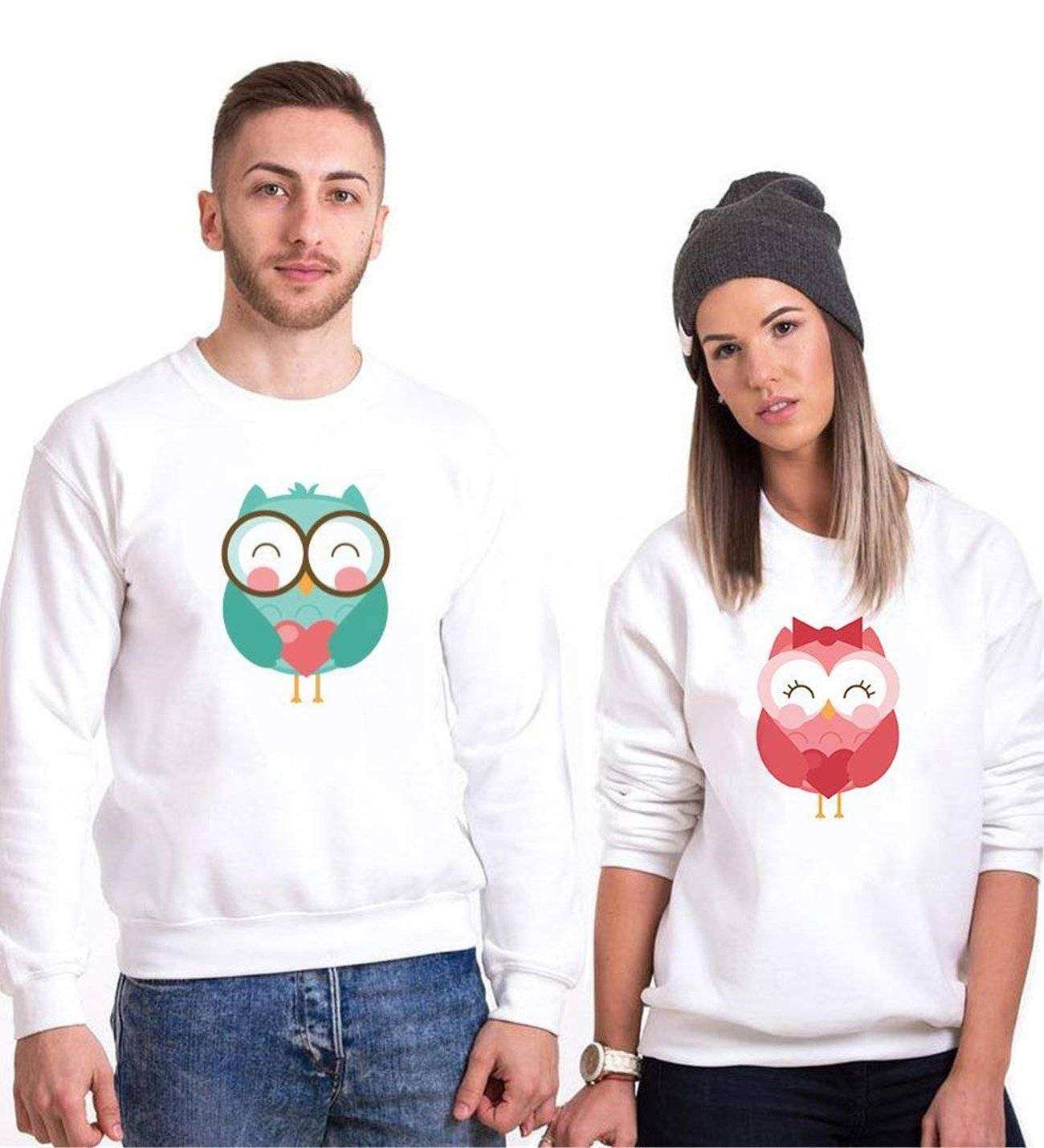 Tshirthane Owl Baykuş  Sevgili Kombinleri Sweatshirt Çift Kombini