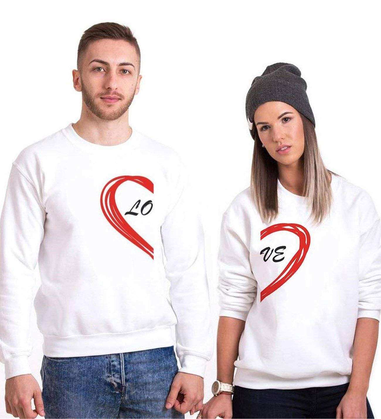Tshirthane Lo Ve Yarım Kalp Sevgili Kombinleri Sweatshirt Çift Kombini