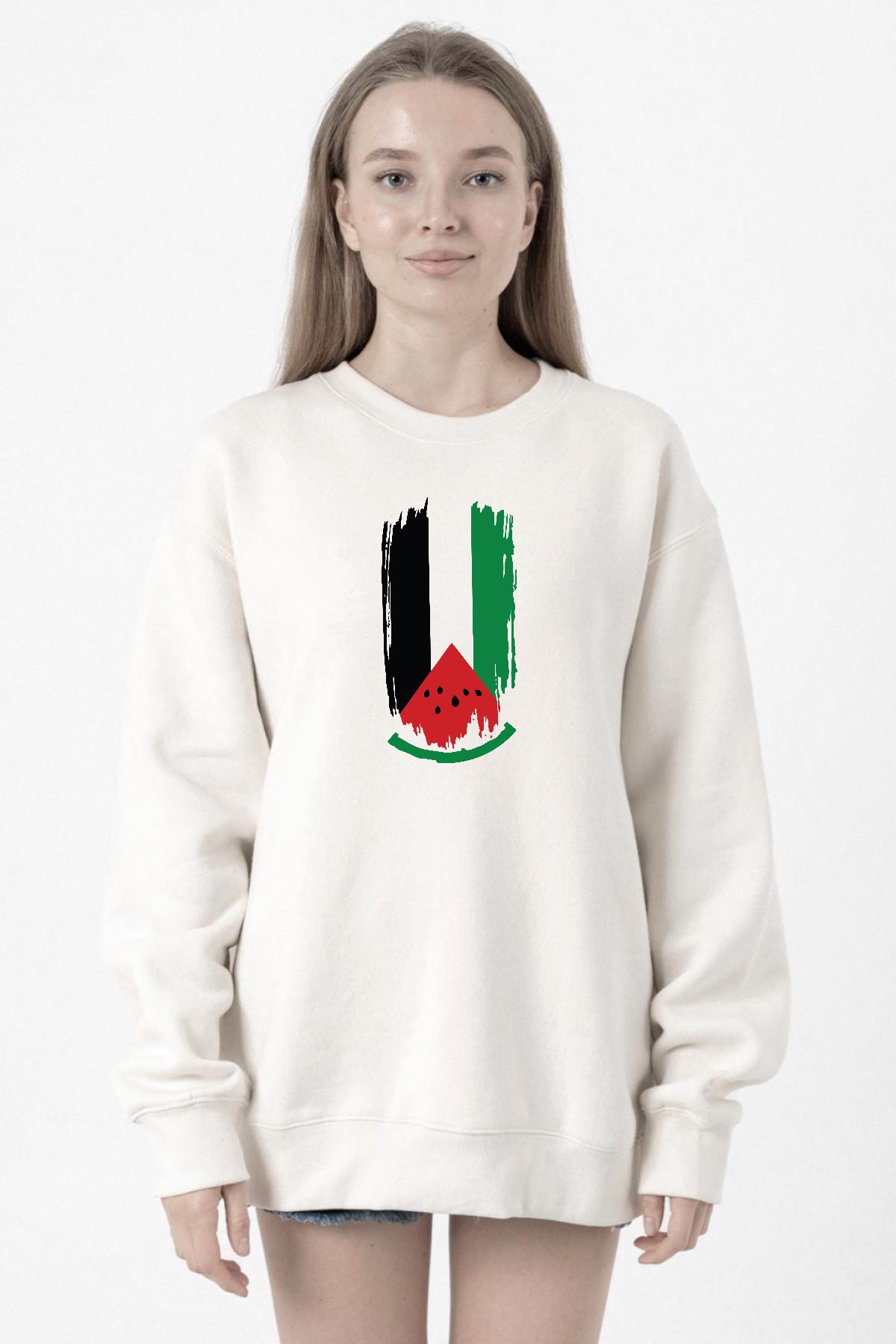 Watermelon Palestine Flag Beyaz Kadın 2ip Sweatshirt