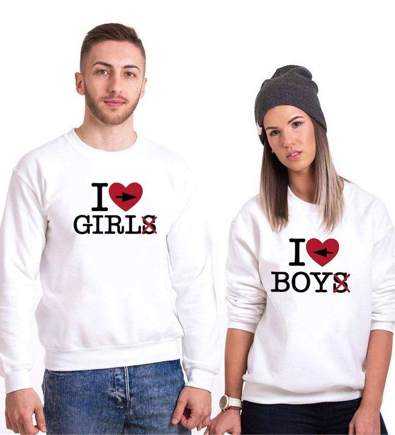 Tshirthane I Love Boy Girl  Sevgili Kombinleri Sweatshirt Kombini