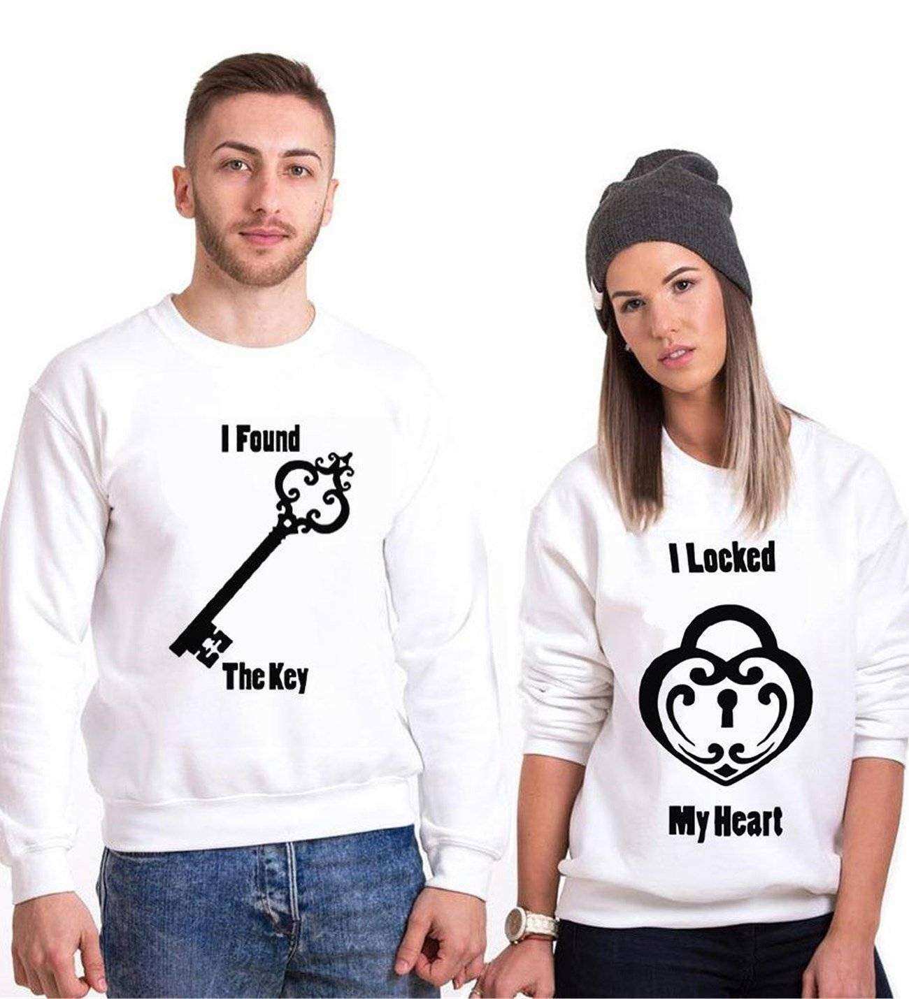 Tshirthane Heart Key Sevgili Kombinleri Sweatshirt Kombini