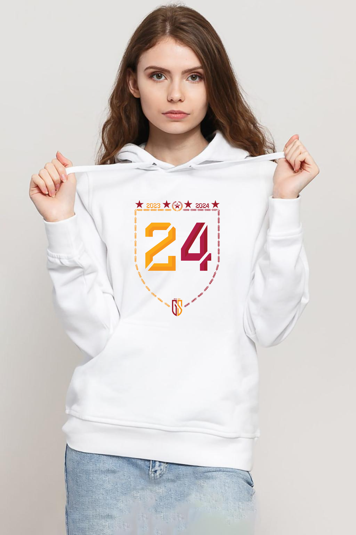 24 Şampiyonluk Beyaz Kadın 3ip Kapşonlu Sweatshirt