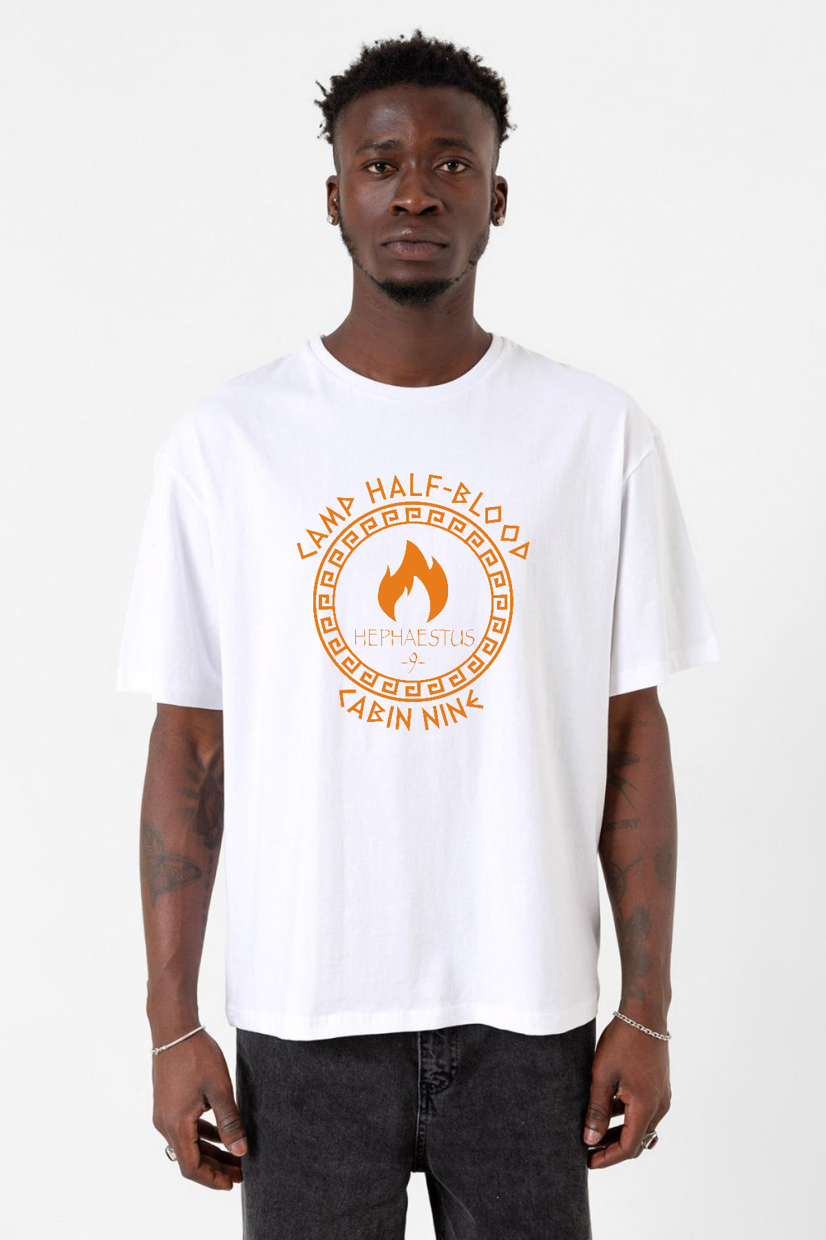 Camp Half Blood Hephaestus Beyaz Erkek Oversize Tshirt