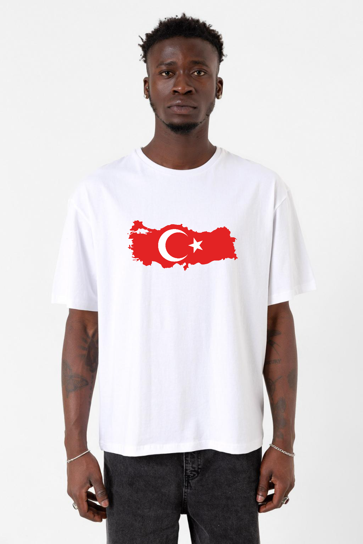 Euro 24 Türkiye Beyaz Erkek Oversize Tshirt