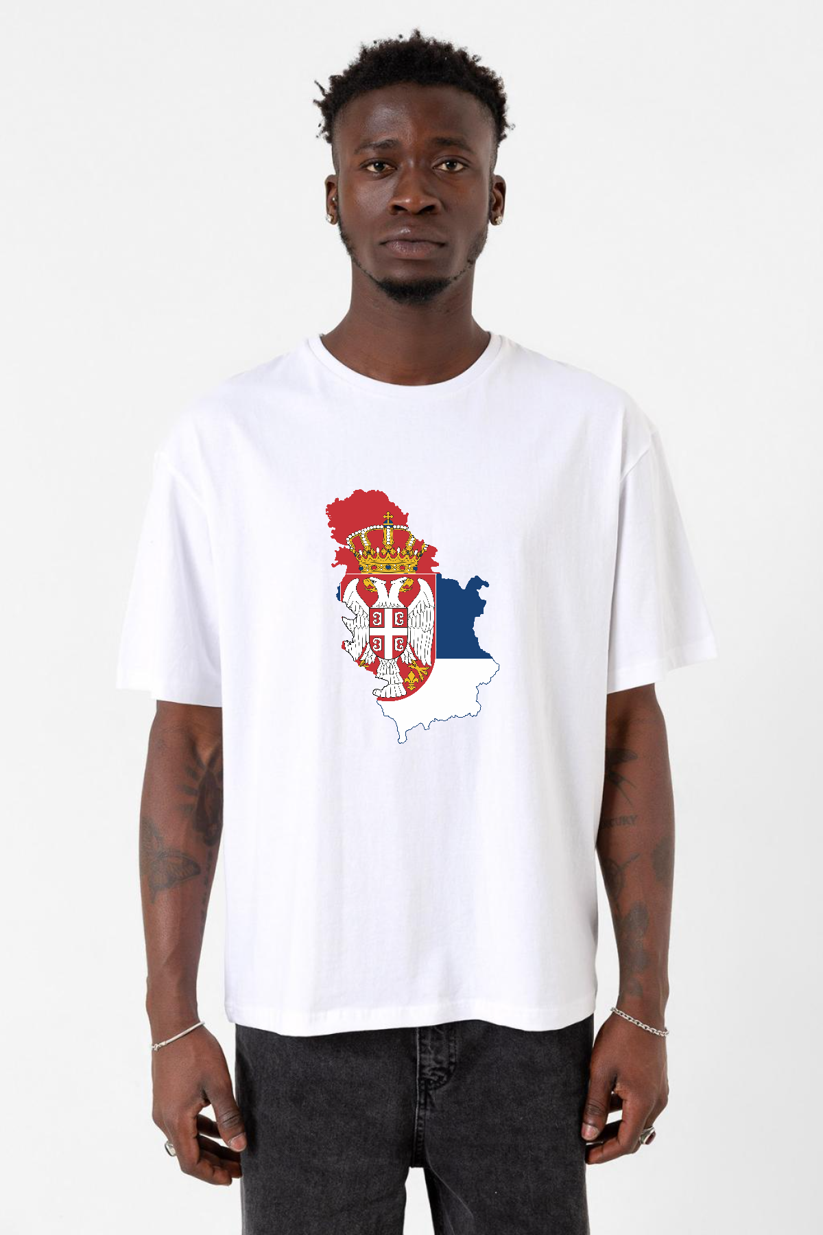 Euro 24 Serbia Beyaz Erkek Oversize Tshirt