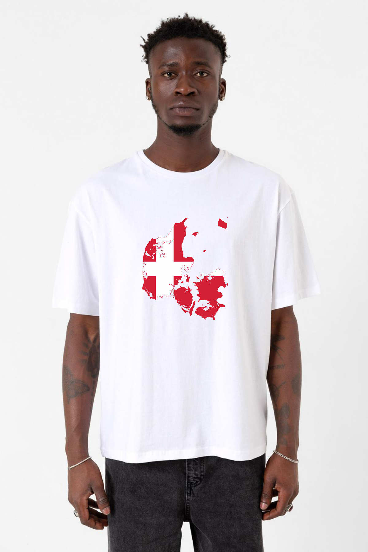 Euro 24 Denmark Beyaz Erkek Oversize Tshirt