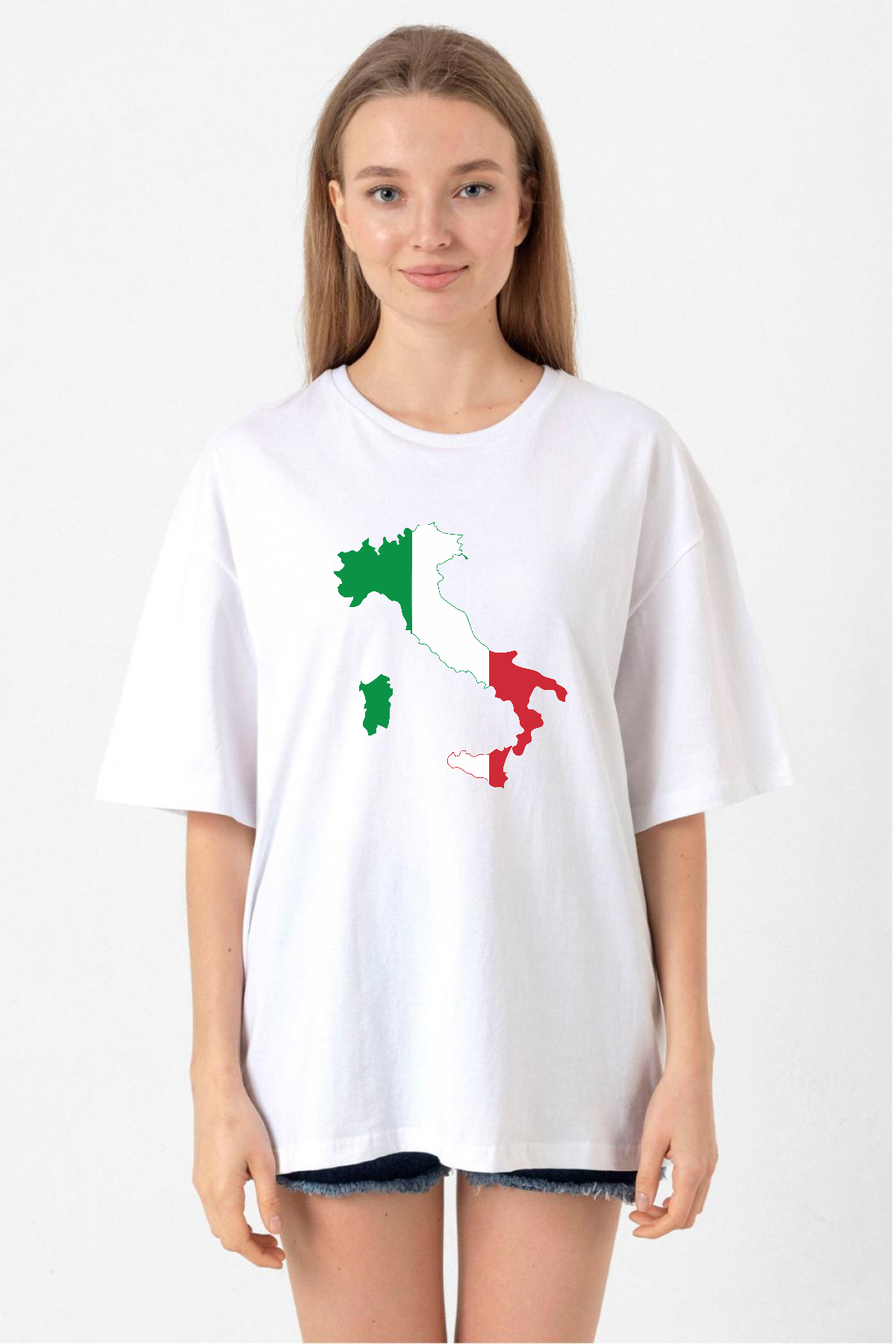 Euro 24 Italy Beyaz Kadın Oversize Tshirt