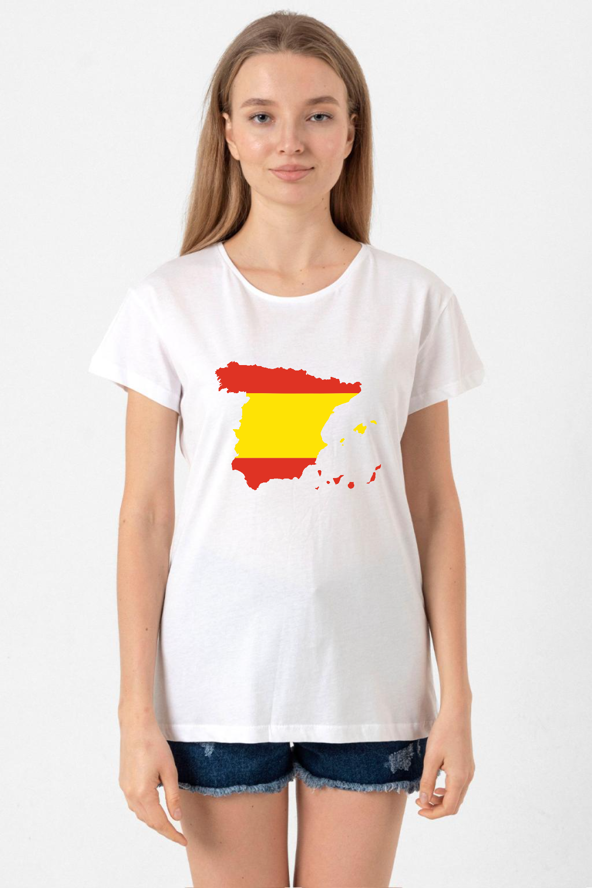 Euro 24 Spain Beyaz Kadın Bisikletyaka Tshirt