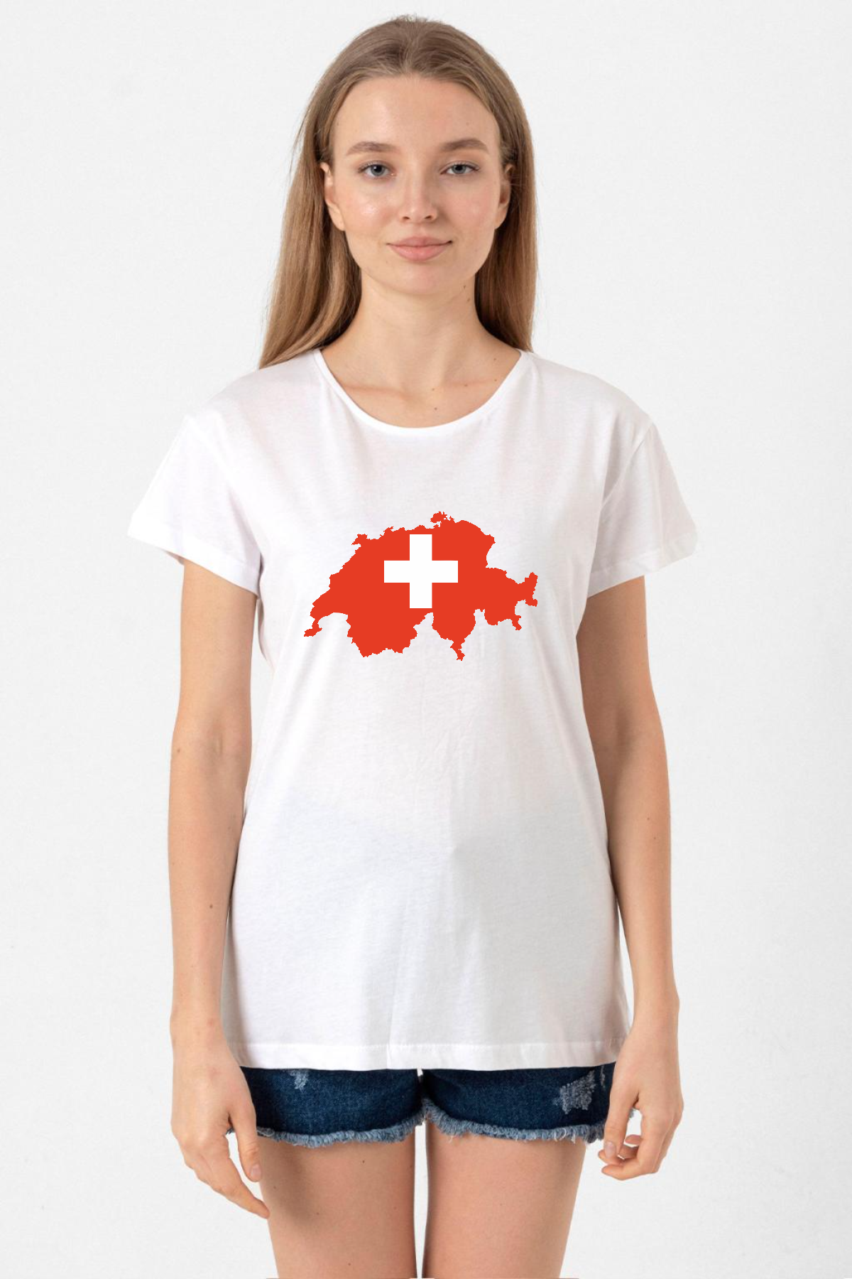 Euro 24 Switzerland Beyaz Kadın Bisikletyaka Tshirt