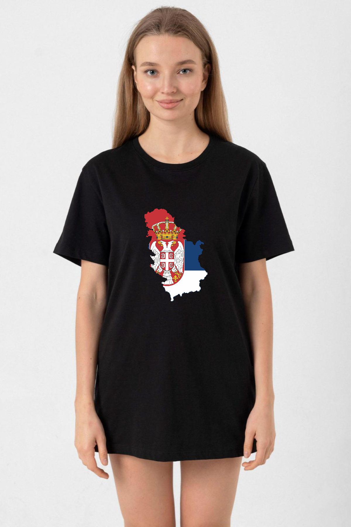 Euro 24 Serbia Siyah Kadın Oversize Tshirt