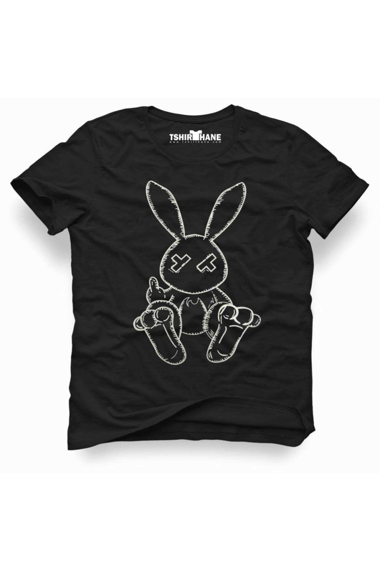 Tavşan Rabbit Erkek Baskılı Siyah Tshirt