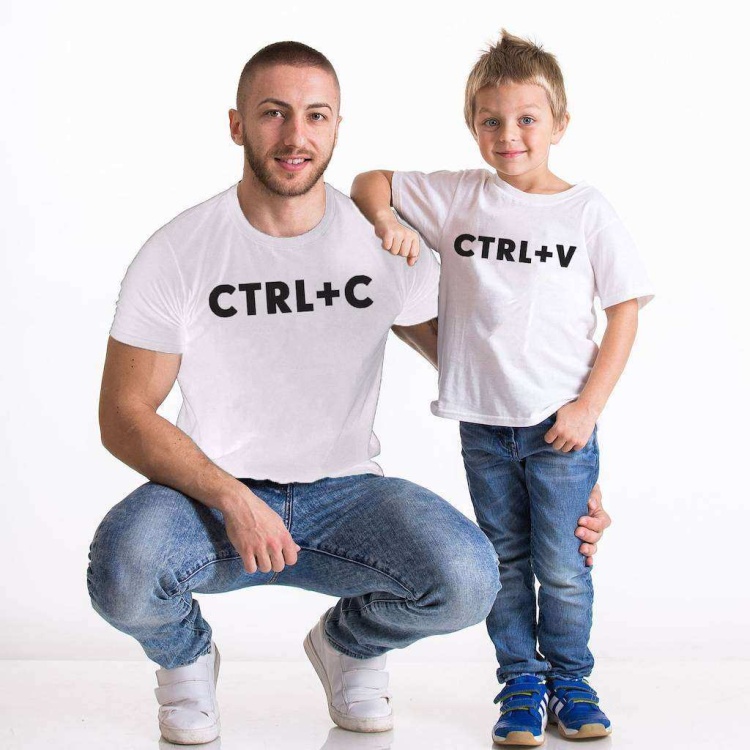 Ctrl+c Ctrl+v Baba Oğul Kız Tişört (TEKLİ ÜRÜNDÜR KOMBİN YAPMAK İÇİN 2 ADET SEPETE EKLEYİNİZ)