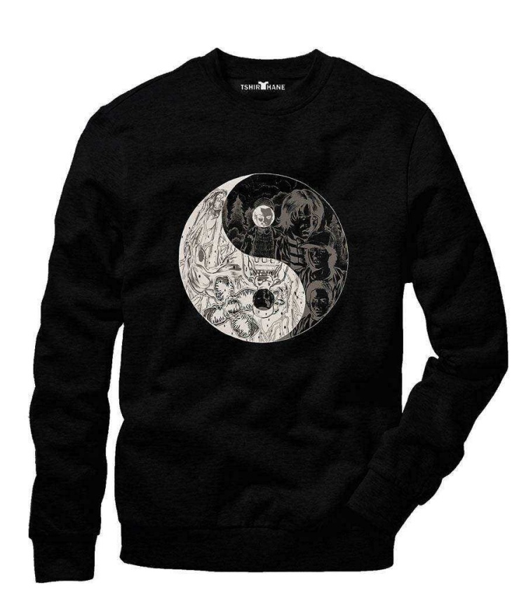 Tshirthane Stranger Things Ying Yang Upside Down Sevgili Kapşonlu