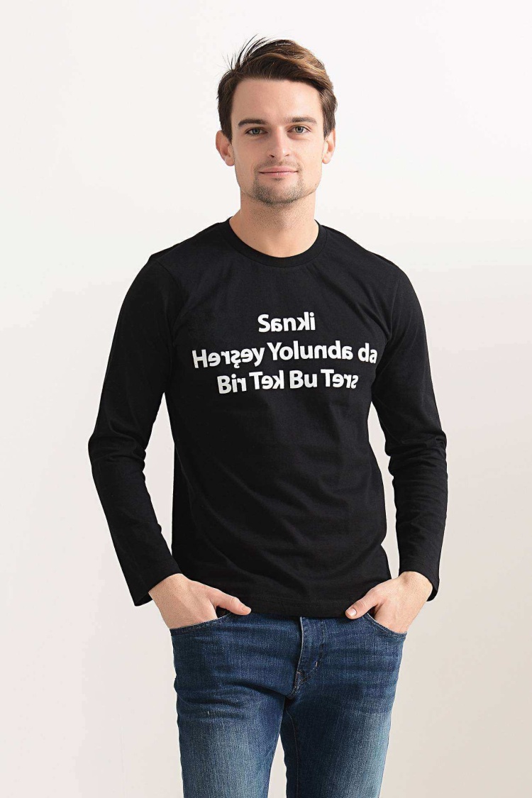 Ters Espirili uzunkol Sweatshirt