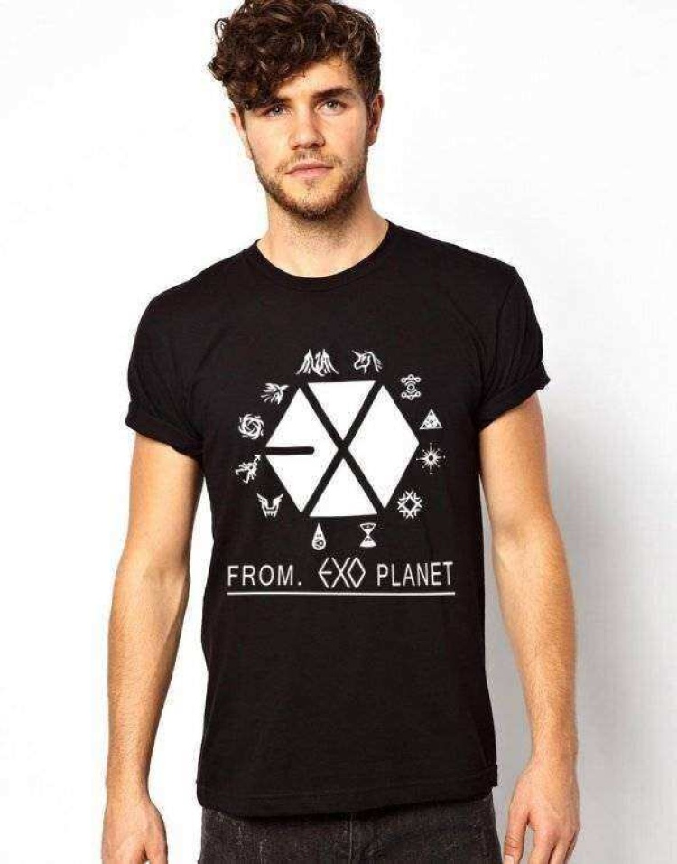 Tshirthane K-pop Exo Baskılı Siyah Erkek Dar Kesim Slim Fit t-shirt