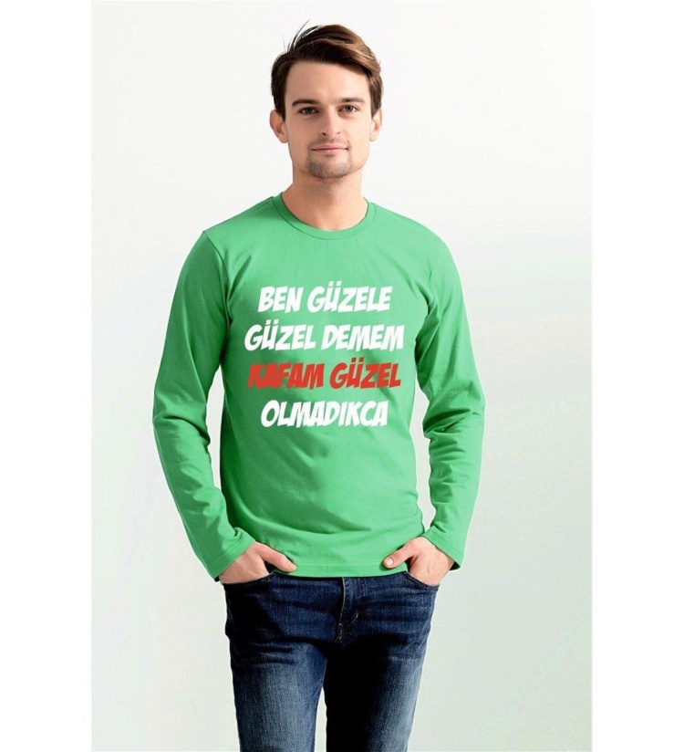 Kafam Baskılı Komik Espirili Yeşil Sweatshirt