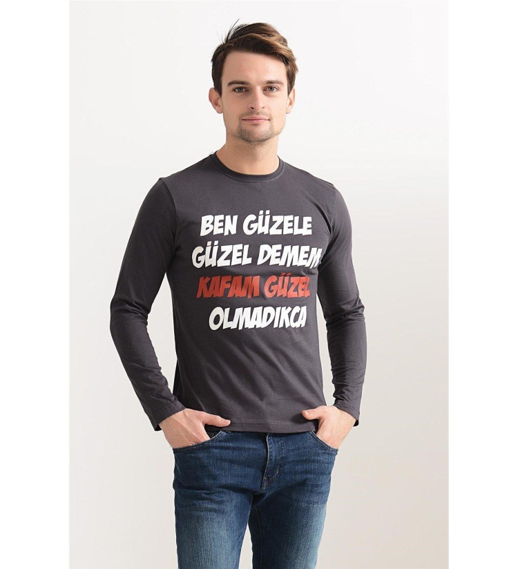 Kafam Baskılı Komik Espirili Füme Sweatshirt