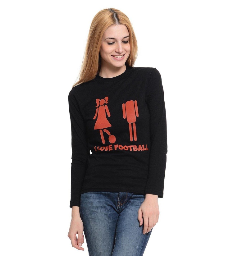 I Love Football Komik Baskılı Kadın Siyah Sweatshirt