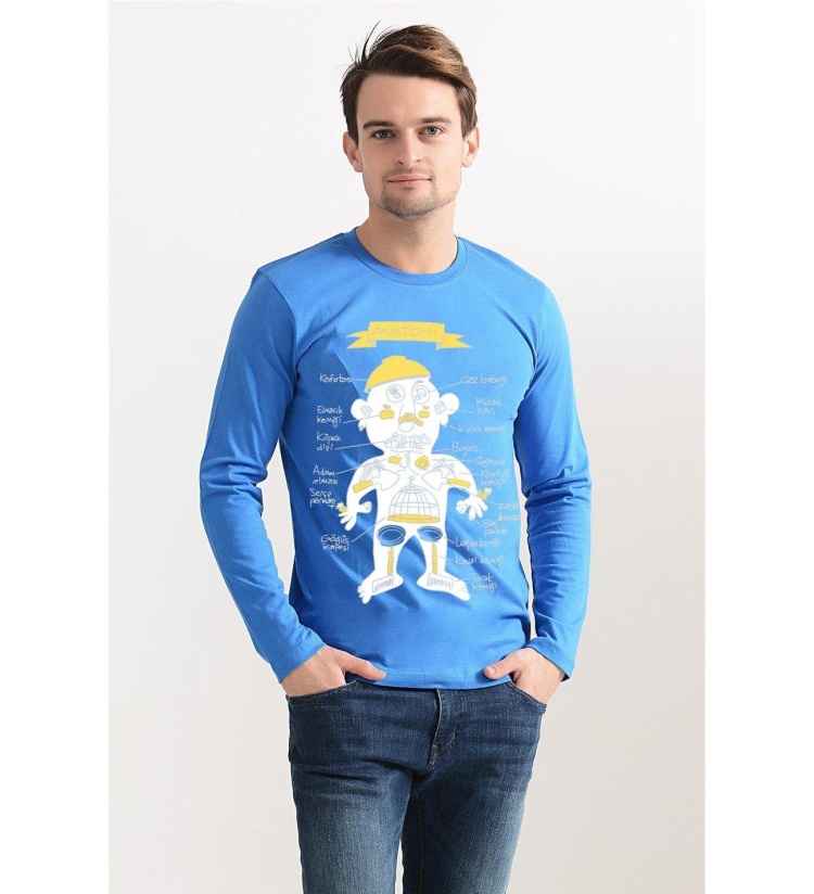 Anatomy Komik Baskılı long sleeve Mavi Tshirt Sweatshirt