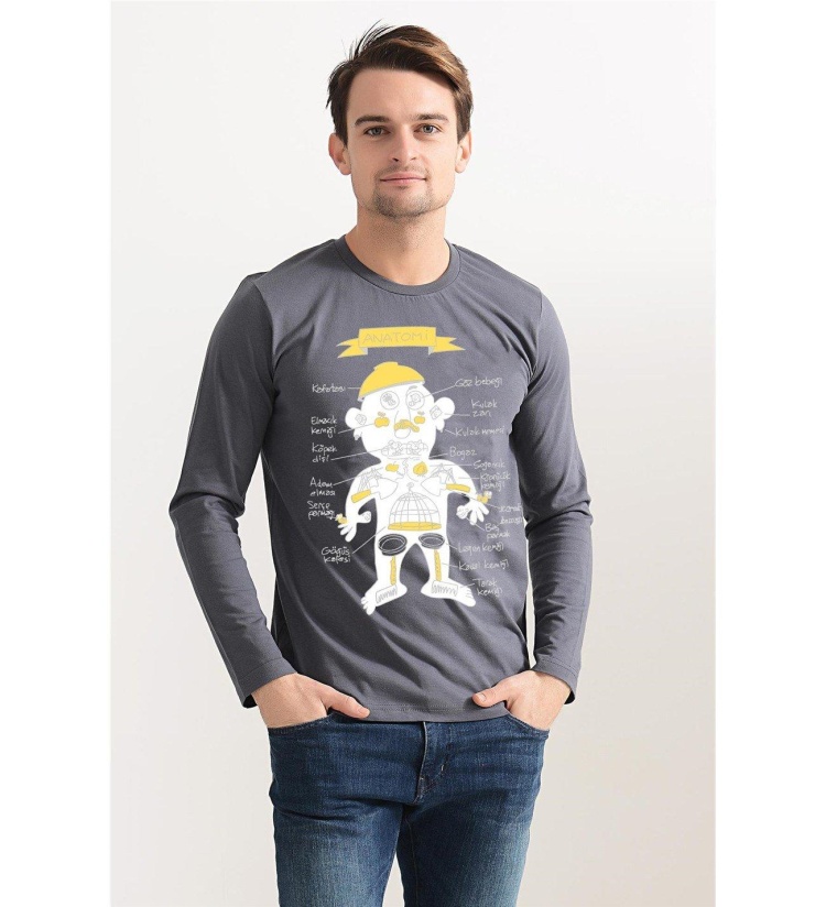 Anatomy Komik Baskılı long sleeve Füme Tshirt Sweatshirt