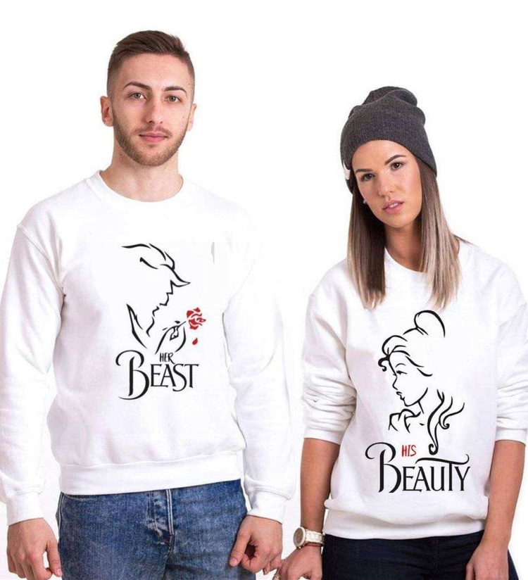 Tshirthane Beast Beauty Gül Sevgili Kombinleri Sweatshirt Kombini