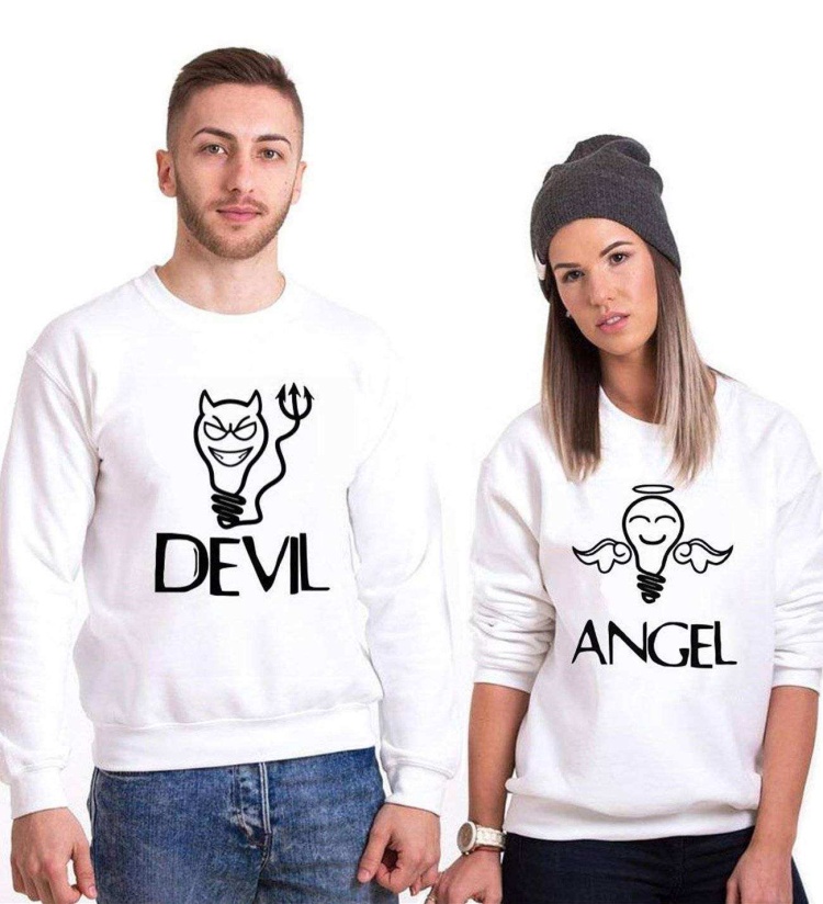 Tshirthane Devil Angel Sevgili Kombinleri Sweatshirt Kombini