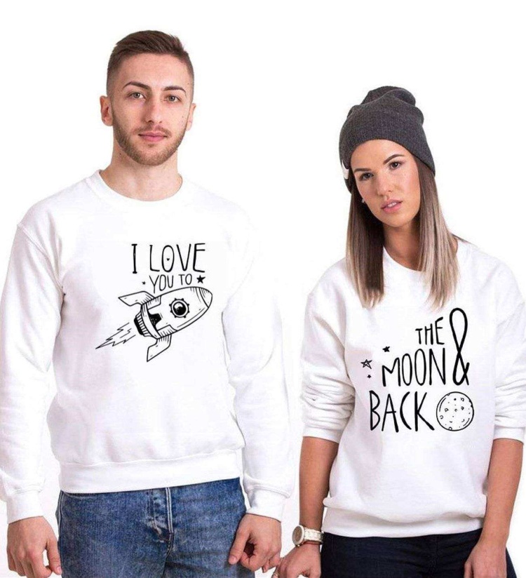 Tshirthane I Love You To The Moon Back  Sevgili Kombinleri Sweatshirt Kombini