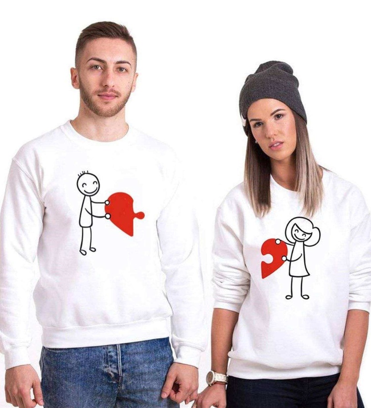 Tshirthane Puzzle Heart Sevgili Kombinleri Sweatshirt Kombini