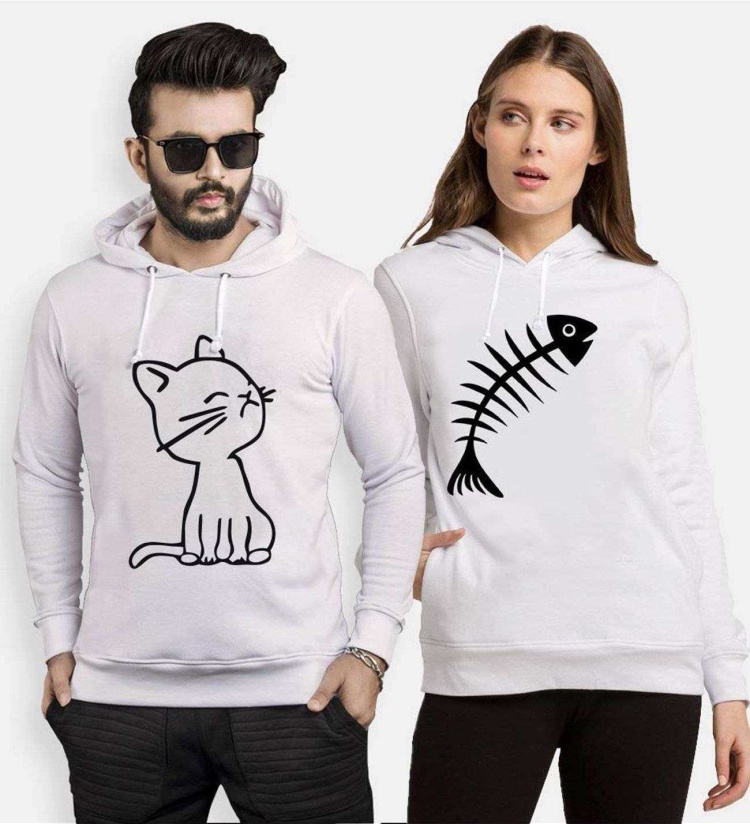 Tshirthane Kedi Ve Balık Cat Fish Sevgili Kombinleri Kapüşonlu Kombini