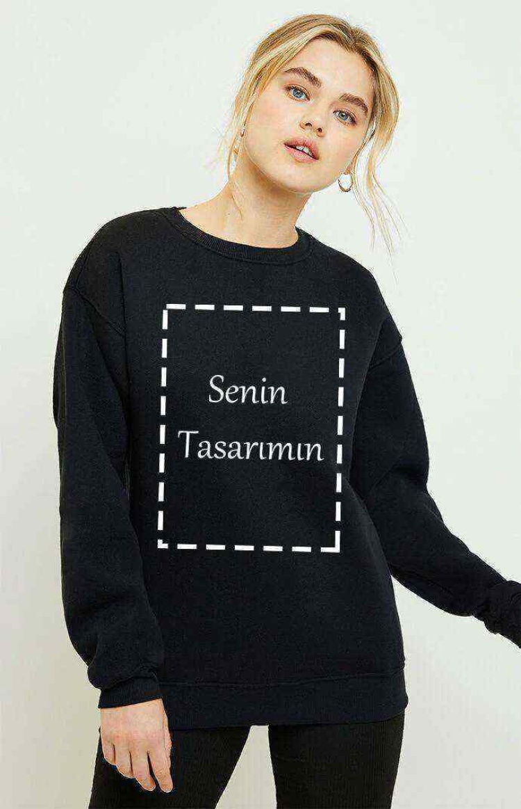 Kendin Tasarla Siyah Kadın Sweatshirt