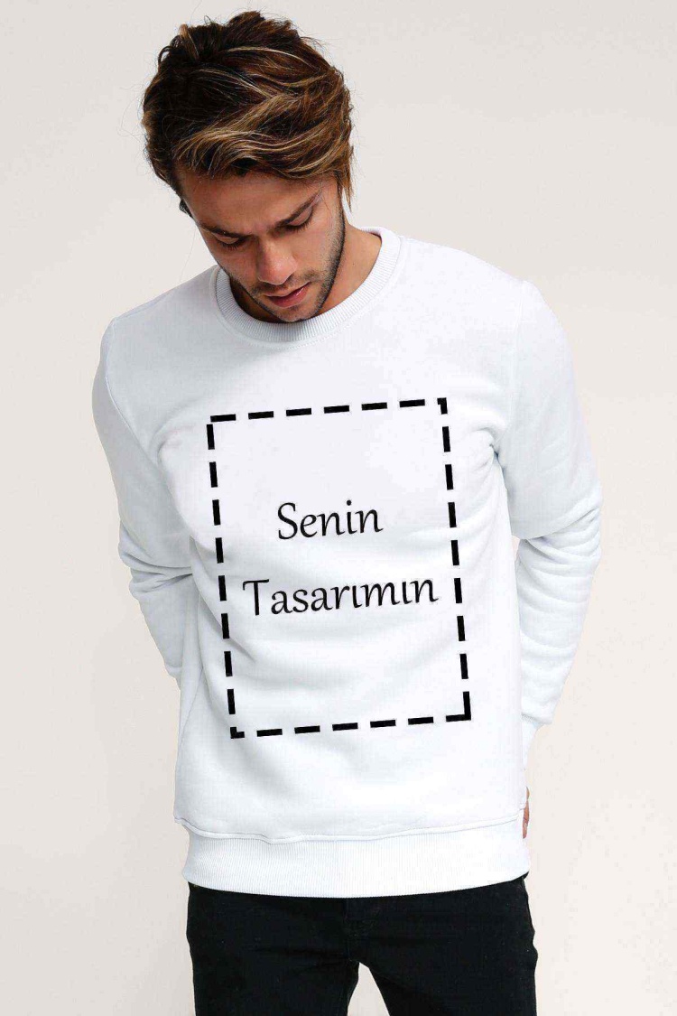 Kendin Tasarla Beyaz Erkek Sweatshirt