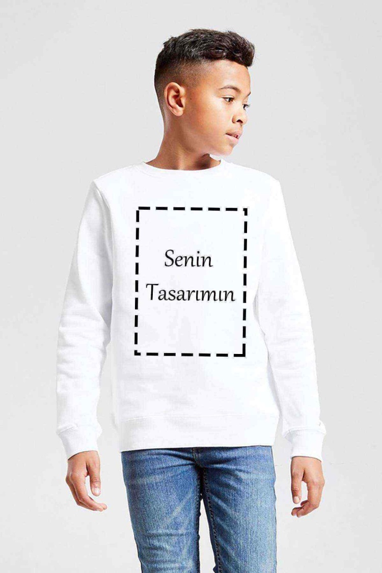 Kendin Tasarla Beyaz Çocuk Sweatshirt