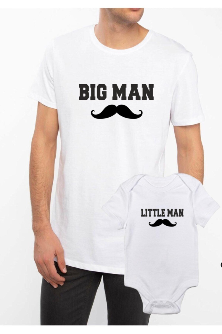 Big Man Little Man Beyaz Baba Oğul Kız Tişört Zıbın Kombini