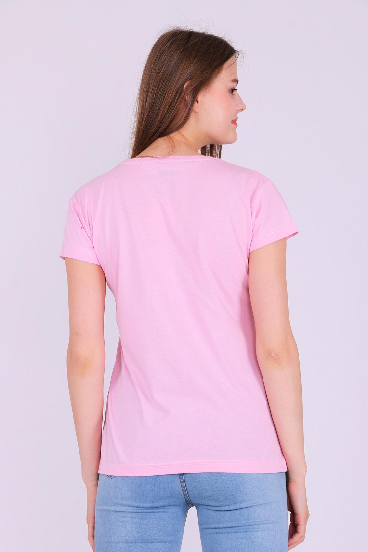 Pembe Renk %100 Pamuk Bisiklet Yaka Basic Baskısız Kadın Örme Kısa Kollu Tshirt