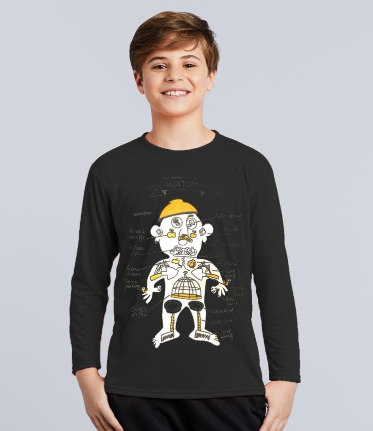 Anatomy Komik Baskılı Çocuk Long Sleeve Füme Tshirt Sweatshirt