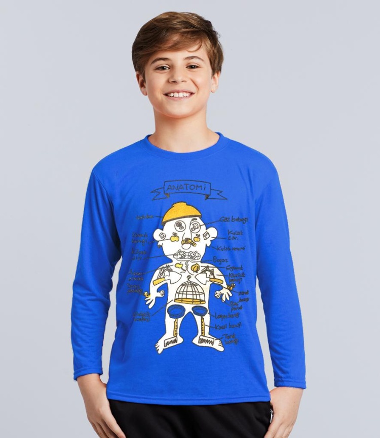 Anatomy Komik Baskılı Çocuk Long Sleeve Mavi Tshirt Sweatshirt