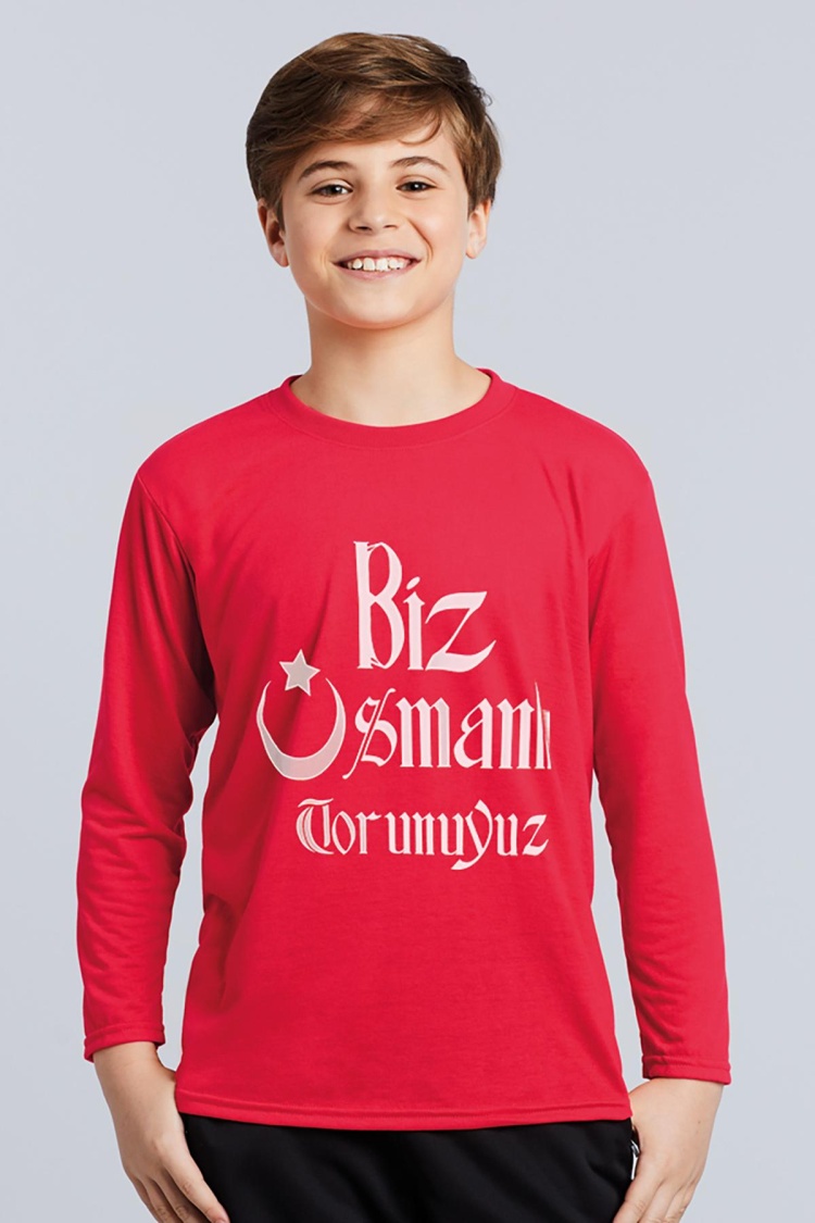 Tshirthane Biz Osmanlı Baskılı Kırmızı Çocuk Sweatshirt